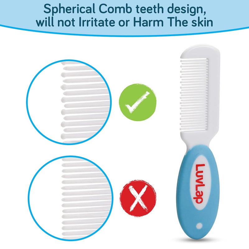 Luv Lap Baby Comb with Rounded Tips & Hair Brush with Natural Bristles for Better Protection of Scalp, White and Blue, 2 Count - Image 2